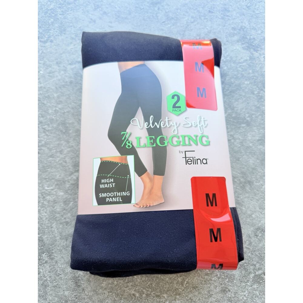 Felina Women's Velvety Soft 7/8 Leggings 2-pack, Black, Size- M